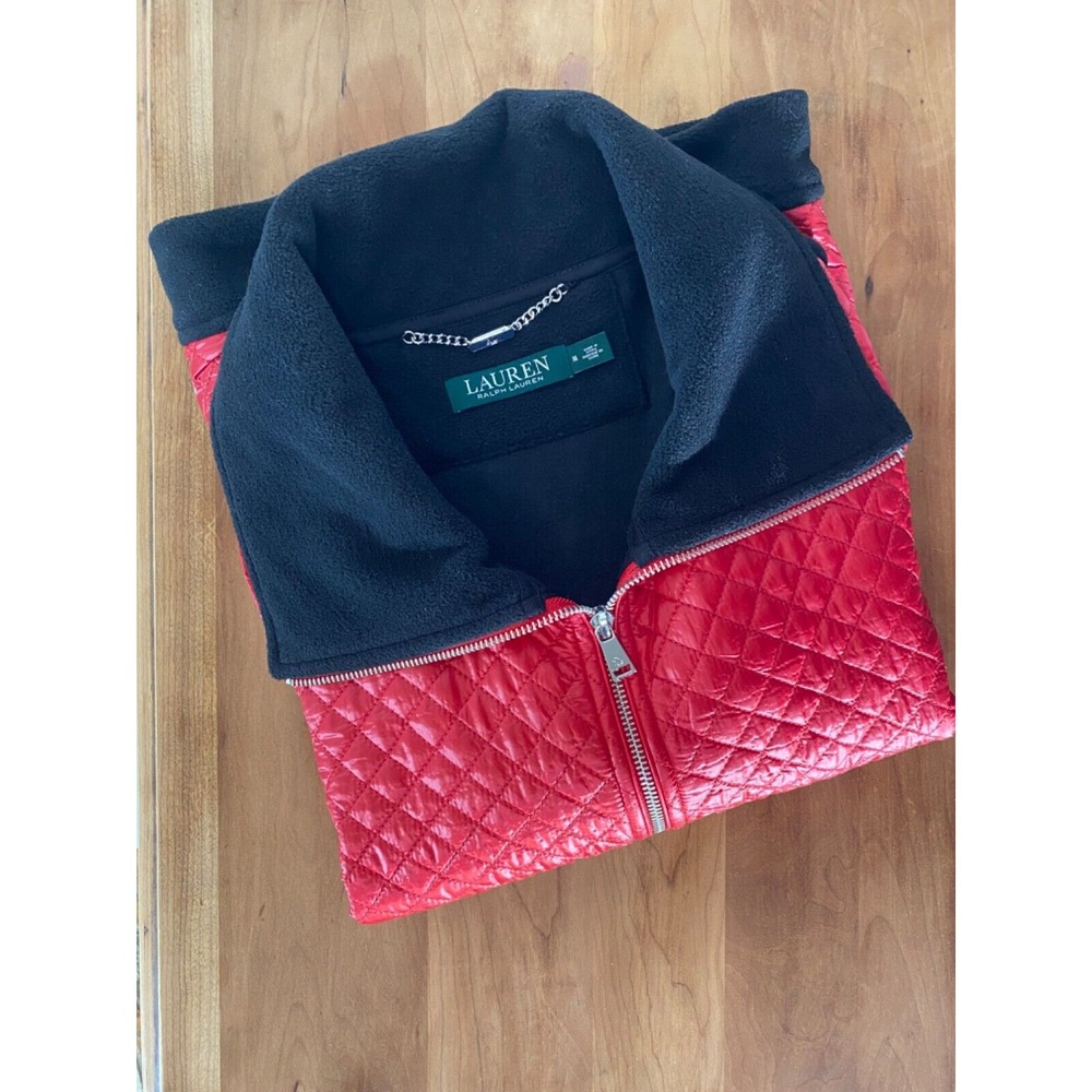 Lauren by Ralph Lauren‎ Woman's Red and Black Quited Jacket Coat Size M